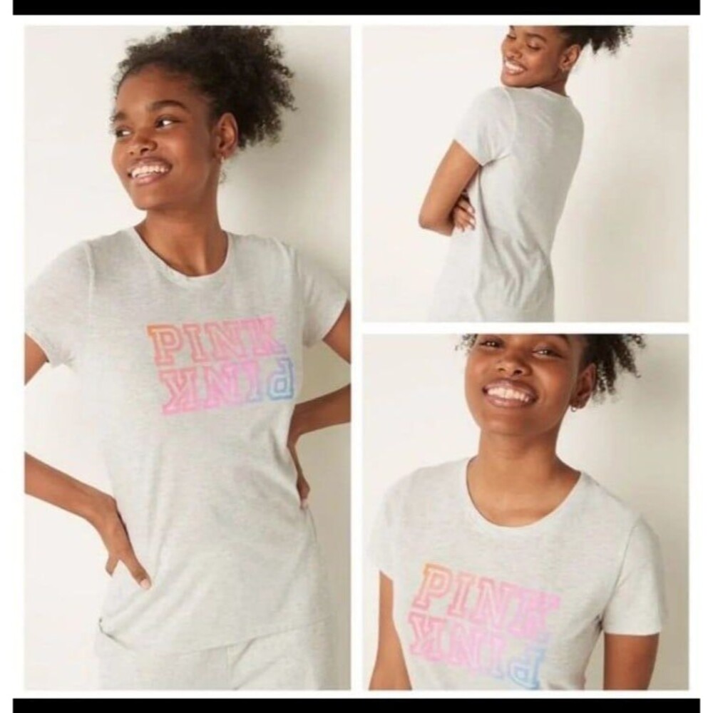 VS PINK EVERYDAY CREW SHORT SLEEVE TEE XL tie dye